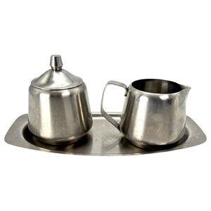Oneida Sugar & Creamer Set w/Tray 18/8  Stainless Steel typically made in Japan